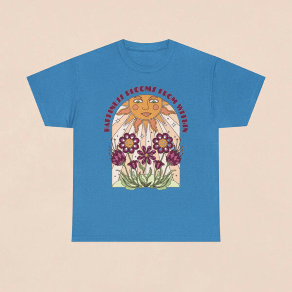 Women's Happiness Blooms Printed Cotton T-shirt - Heather Sapphire - Image 2