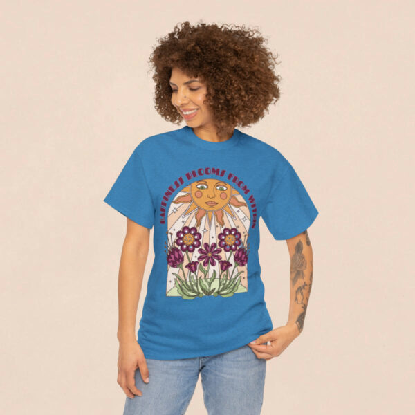 Women's Happiness Blooms Printed Cotton T-shirt - Heather Sapphire - Image 4