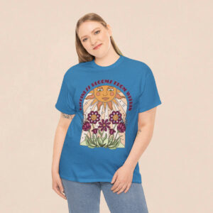 Women's Happiness Blooms Printed Cotton T-shirt - Heather Sapphire