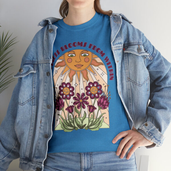 Women's Happiness Blooms Printed Cotton T-shirt - Heather Sapphire - Image 6