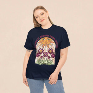 Women's Happiness Blooms Printed Cotton T-shirt - Navy