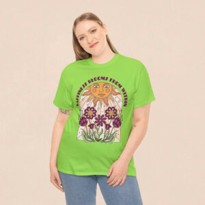 Women's Happiness Blooms Printed Cotton T-shirt - Neon Green