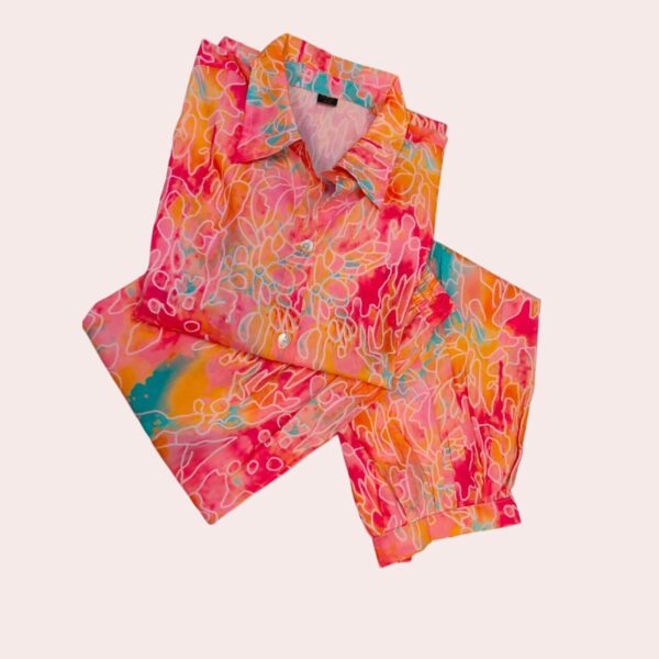 Digital Print Muslin Co-ord Set With Afghani Pants - Pink - Image 4