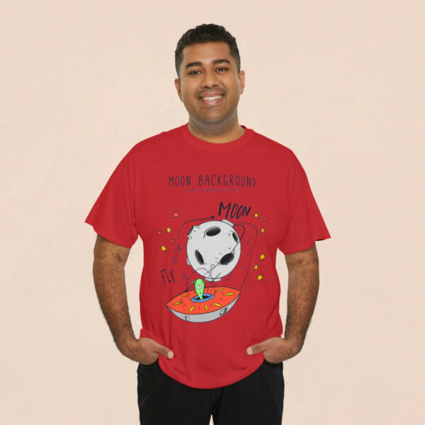 Men's Red Moon Background Printed T-shirt - Image 4