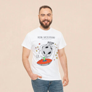Men's White Moon Background Printed T-shirt