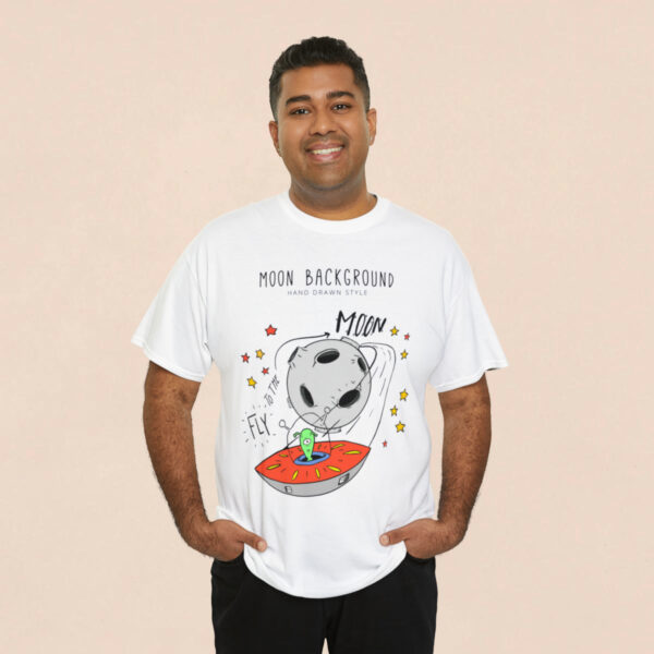 Men's White Moon Background Printed T-shirt - Image 4