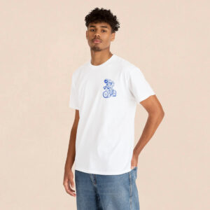 Men's White Back Printed Astronaut Riding Cycling T-shirt