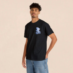 Men's Black Back Printed Astronaut Riding Cycling T-shirt
