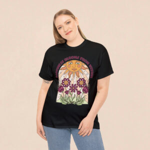Women's Happiness Blooms Printed Cotton T-shirt - Black