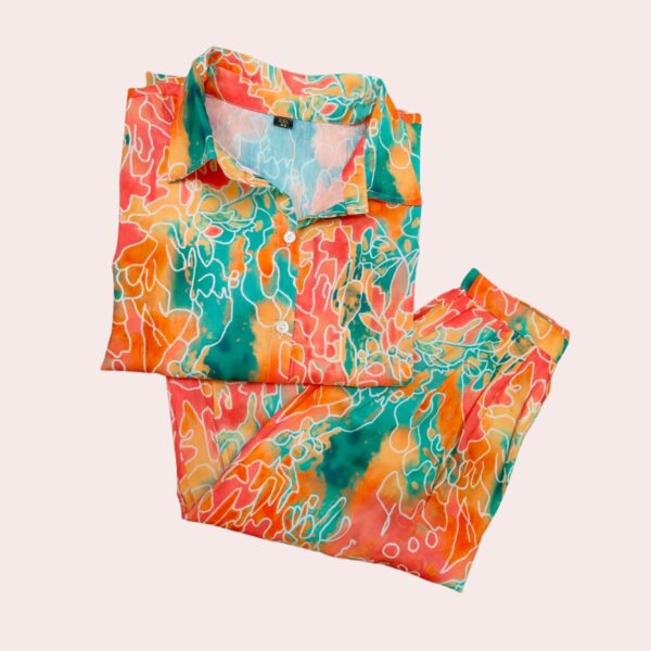 Digital Print Muslin Co-ord Set With Afghani Pants - Green - Image 6