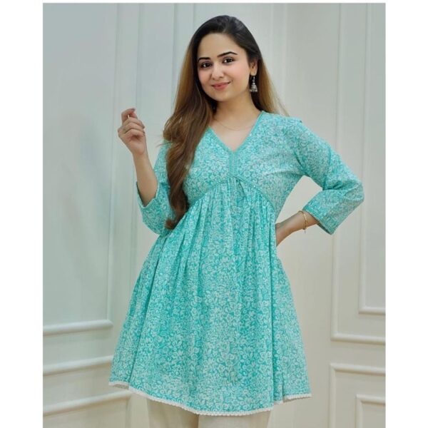 Blue Premium Aaliya Cut Kurti Set - Image 2