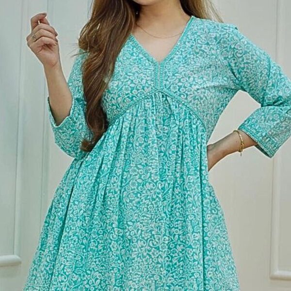 Blue Premium Aaliya Cut Kurti Set - Image 3
