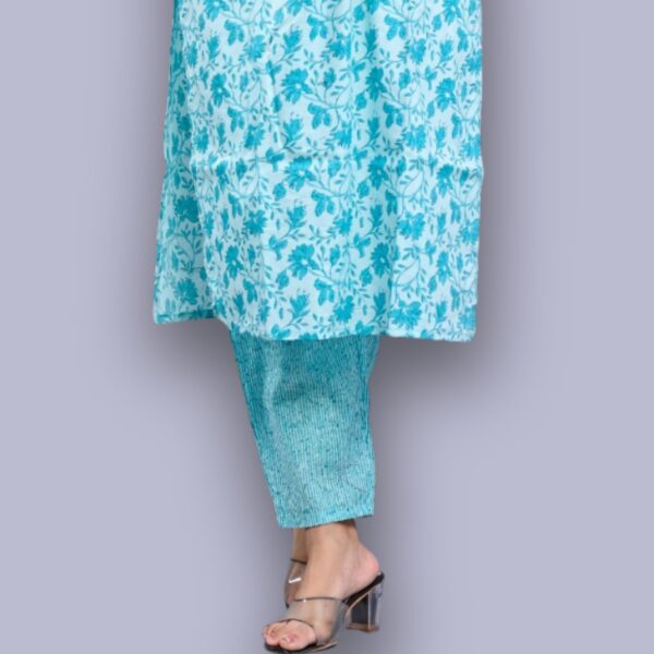 Jaipuri Printed Kurti Pant Set - Blue