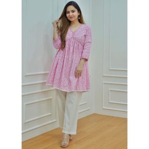 Pink Premium Aaliya Cut Kurti Set