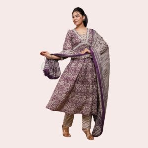 Nayara Cut Kurti with Pant and Printed Dupatta Set - Maroon