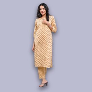 Jaipuri Printed Kurti Pant Set - Orange