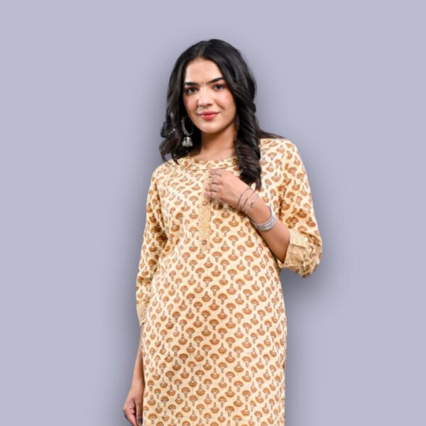 Jaipuri Printed Kurti Pant Set - Orange - Image 2