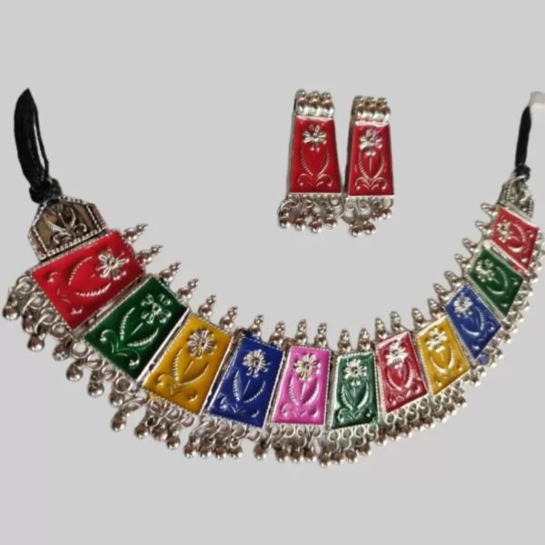 Grabwhole Oxidised Silver, Alloy Multicolor Jewel Set (Pack of 1)
