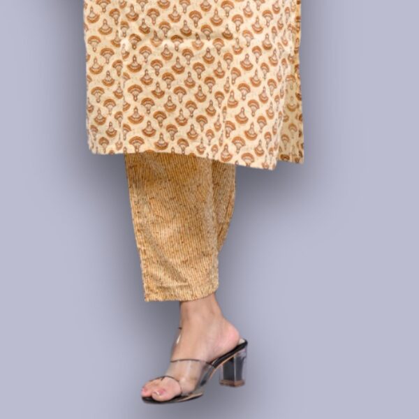 Jaipuri Printed Kurti Pant Set - Orange - Image 3