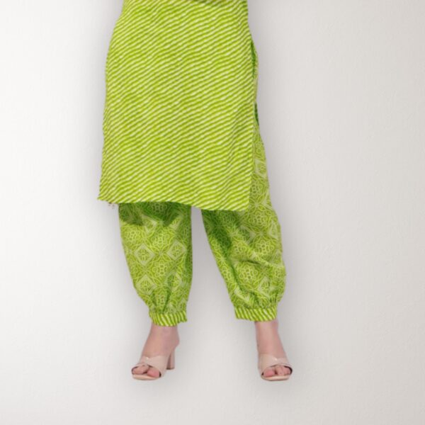 Lahariya Print Kurti with Afgani 100% Pure Cotton - Green - Image 2