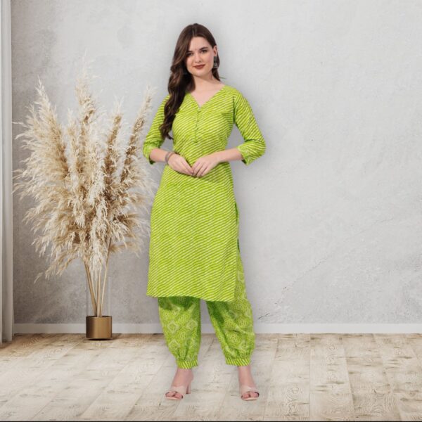 Lahariya Print Kurti with Afgani 100% Pure Cotton - Green - Image 4