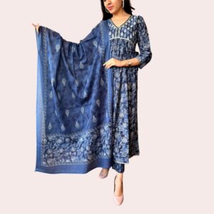 Beautiful Rayon Printed Kurti Set with Pant and Dupatta