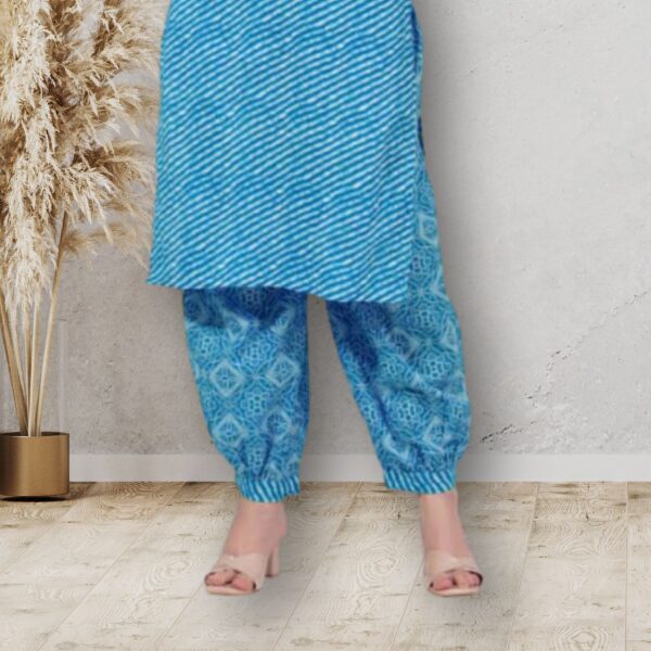 Lahariya Print Kurti with Afgani 100% Pure Cotton - Blue - Image 2