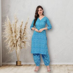 Lahariya Print Kurti with Afgani 100% Pure Cotton - Blue