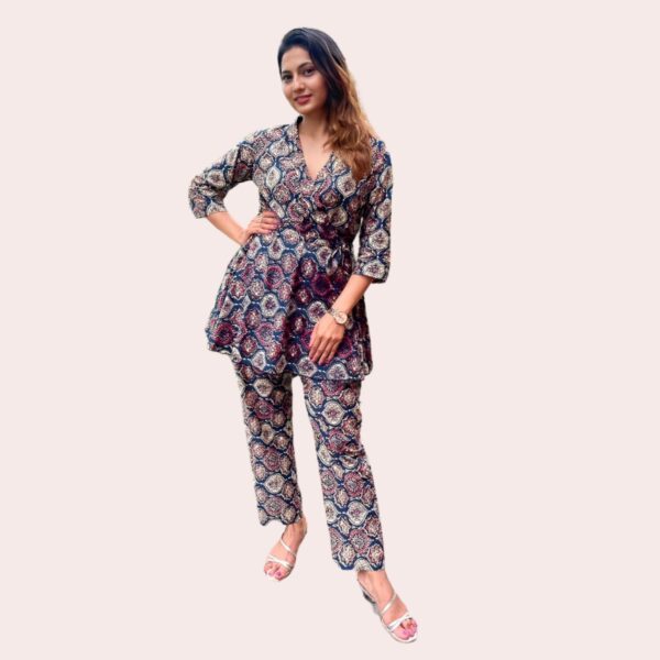 Stylish Azrakh Print Co-ord Set with Pamplem Top & Pants - Image 5