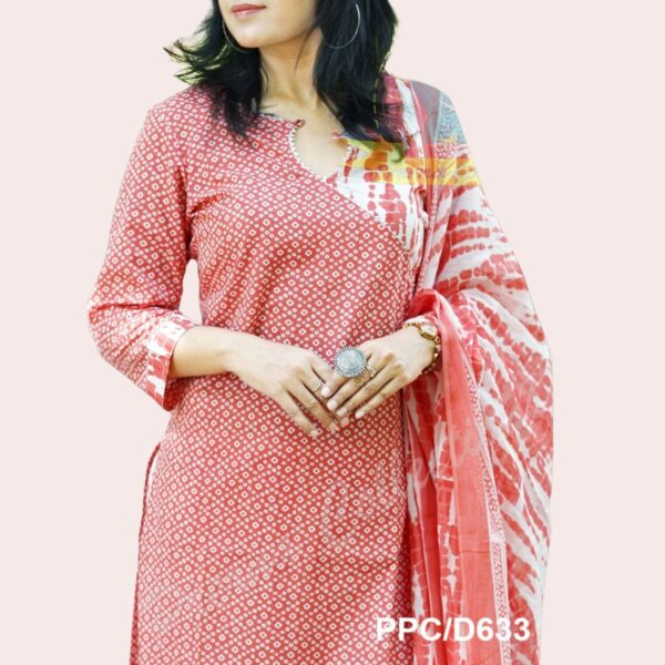 Pure Reyon Slub Kurti, Tie Dye Pants & Dupatta Set - Image 4