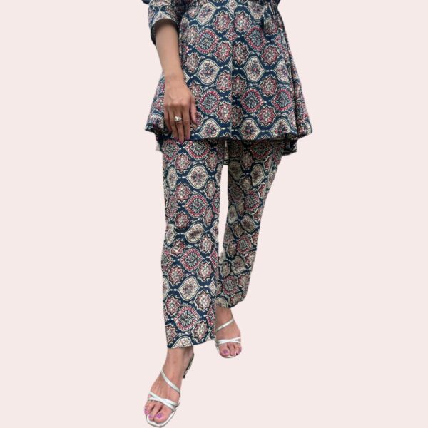 Stylish Azrakh Print Co-ord Set with Pamplem Top & Pants - Image 4