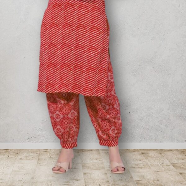 Lahariya Print Kurti with Afgani 100% Pure Cotton - Red - Image 2