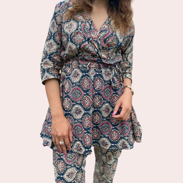 Stylish Azrakh Print Co-ord Set with Pamplem Top & Pants - Image 3