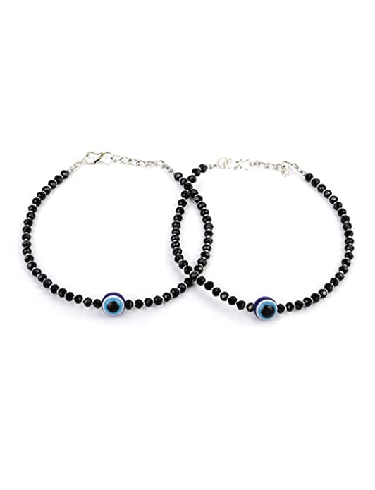 grabwhole Stylish Evil Eye Anklets for Girls & Women | Silver Plating | Adjustable Size
