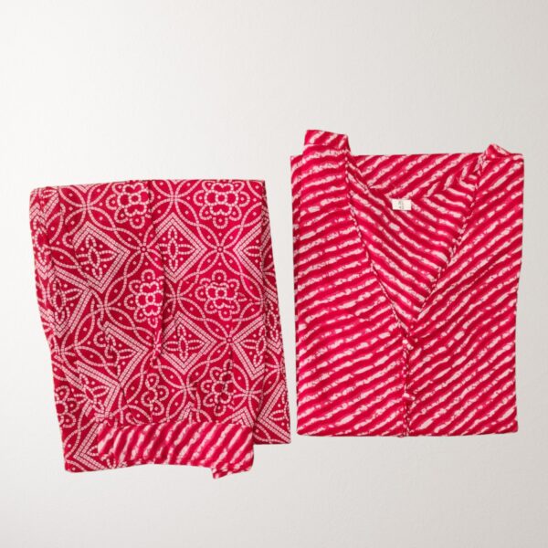 Lahariya Print Kurti with Afgani 100% Pure Cotton - Red - Image 4
