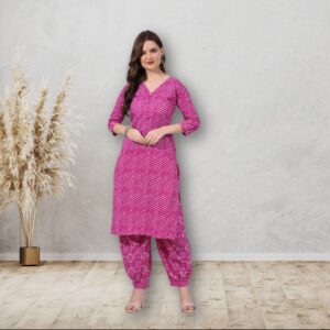 Lahariya Print Kurti with Afgani 100% Pure Cotton - Pink