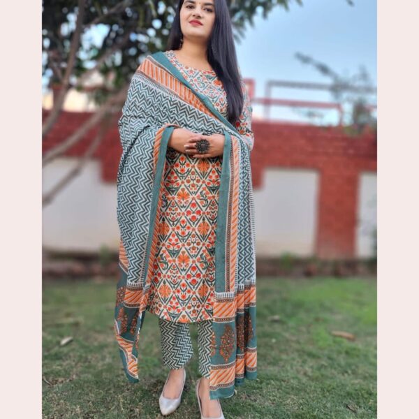 Cotton Straight Suit Set with Mirror & Gota Lace Detailing - Image 4