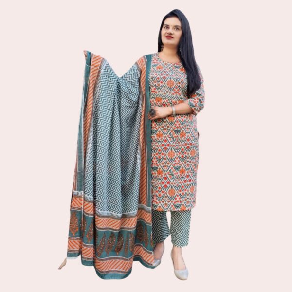 Cotton Straight Suit Set with Mirror & Gota Lace Detailing - Image 3