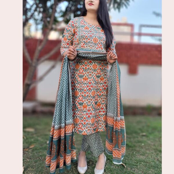 Cotton Straight Suit Set with Mirror & Gota Lace Detailing - Image 2