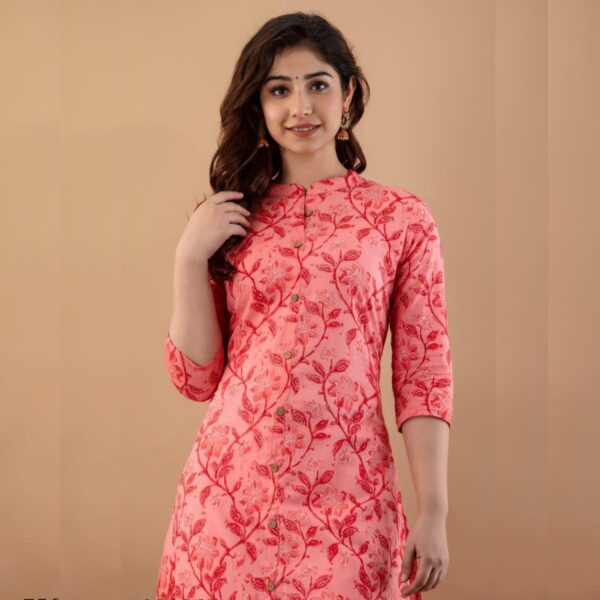Rayon Printed A-Line Kurti With Side pocket -Red - Image 3