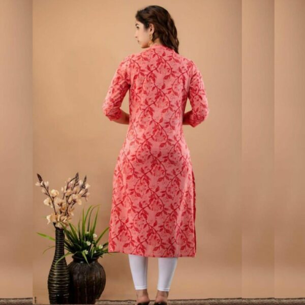 Rayon Printed A-Line Kurti With Side pocket -Red - Image 2