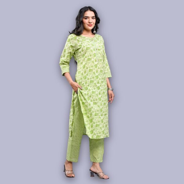 Jaipuri Printed Kurti Pant Set - Green