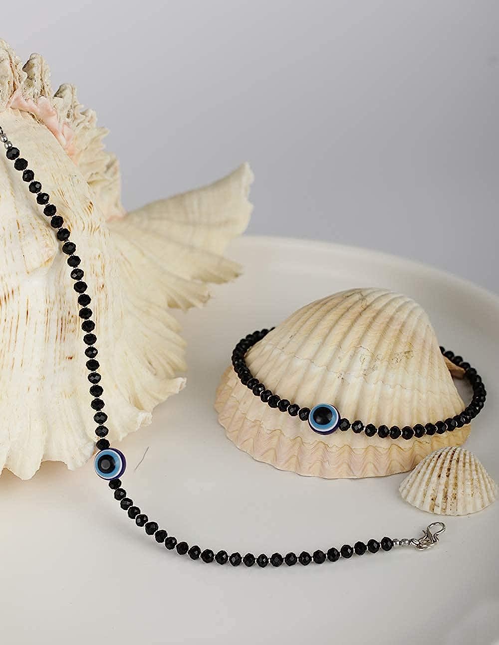 grabwhole Stylish Evil Eye Anklets for Girls & Women | Silver Plating | Adjustable Size