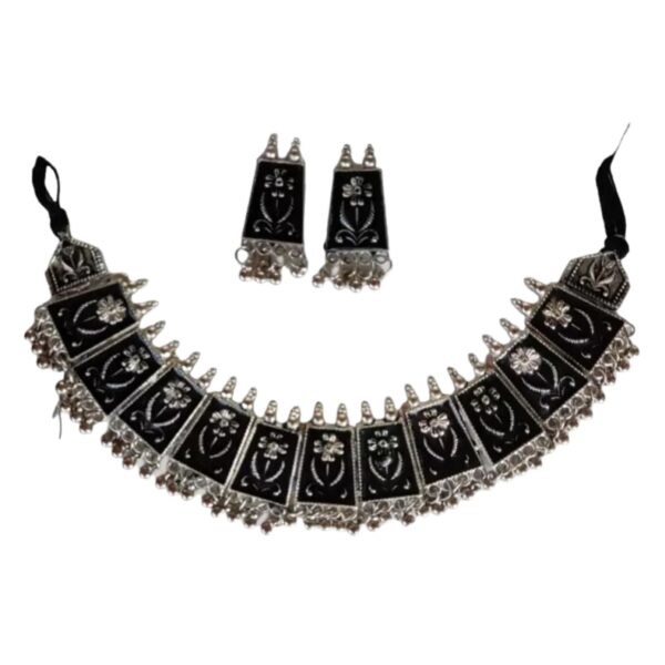 grabwhole Oxidised Silver, Alloy Silver, Black Jewel Set (Pack of 1)