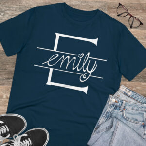 Custom Text Handwritten Print Organic T-shirt - Unisex - French Navy