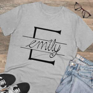 Custom Text Handwritten Print Organic T-shirt - Unisex - Heather Grey