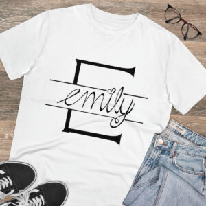 Custom Text Handwritten Print Organic T-shirt - Unisex - White