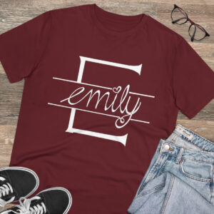Custom Text Handwritten Print Organic T-shirt - Unisex - Burgundy