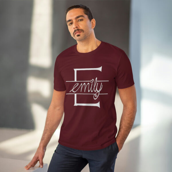 Custom Text Handwritten Print Organic T-shirt - Unisex - Burgundy - Image 5