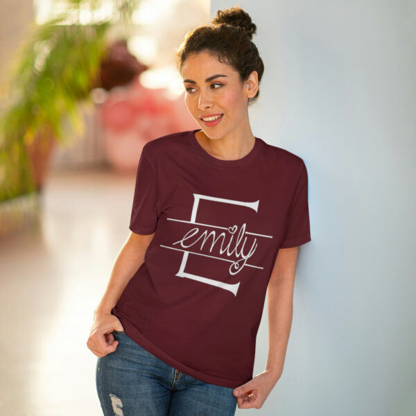 Custom Text Handwritten Print Organic T-shirt - Unisex - Burgundy - Image 6